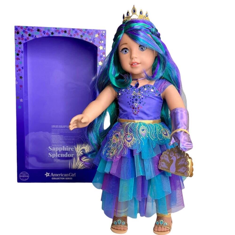 American Girl Sapphire Splendor Doll Peacock Purse Swarovski Tiara Accessory Box